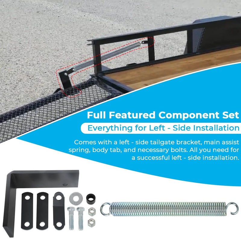 MOTOQUEEN Left Side Trailer Tail Gate Spring Lift Assist Kit - Heavy-Duty Universal Fit for Most Utility Trailers - Lift Support with Bracket and Hardware (Left-Hand Mount) - Image 5